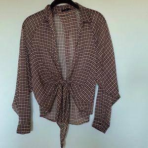 Cotton Candy sheer checked pattern top.  Front tie.  Size small.